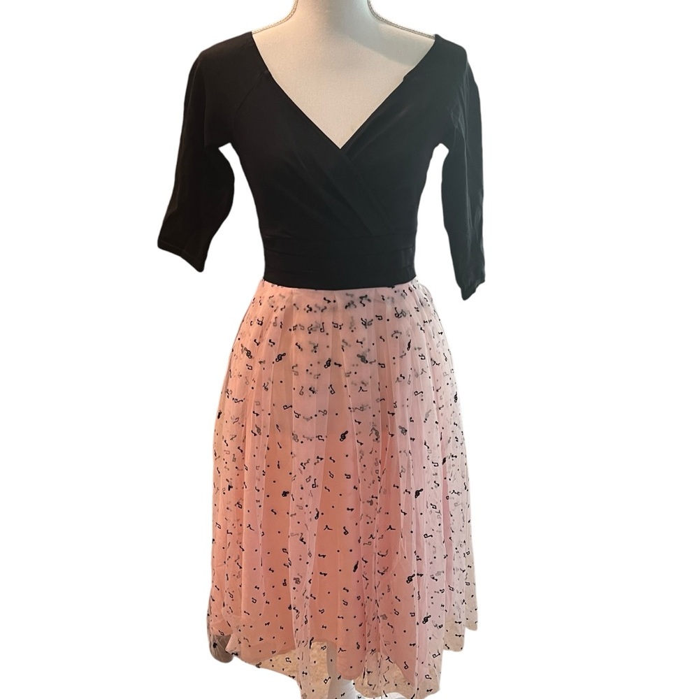 Unique Vintage Black and Pink Dress